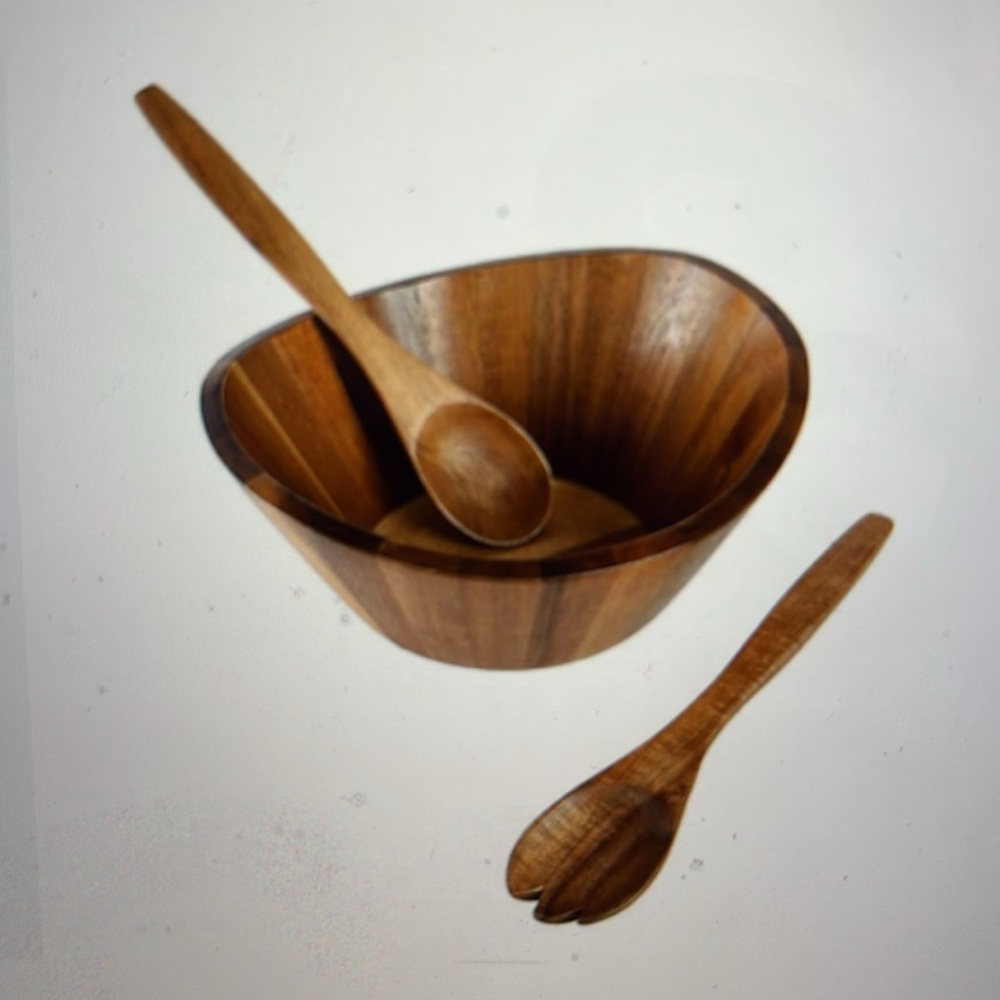 Wooden Salad Bowl with Spoon Set